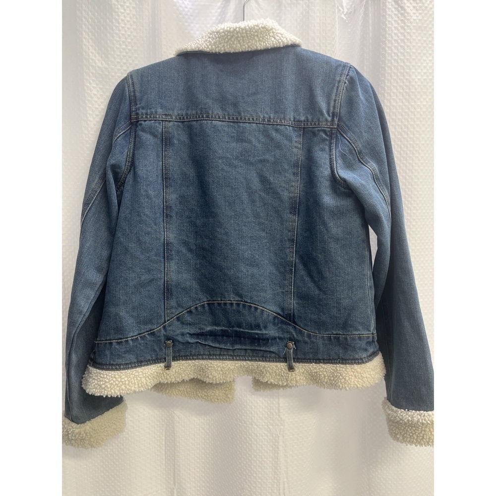 Vtg Joujou Blue Denim Sherpa Lined Cropped Trucker Jacket Junior XL Indie Sleaze - Picture 7 of 8